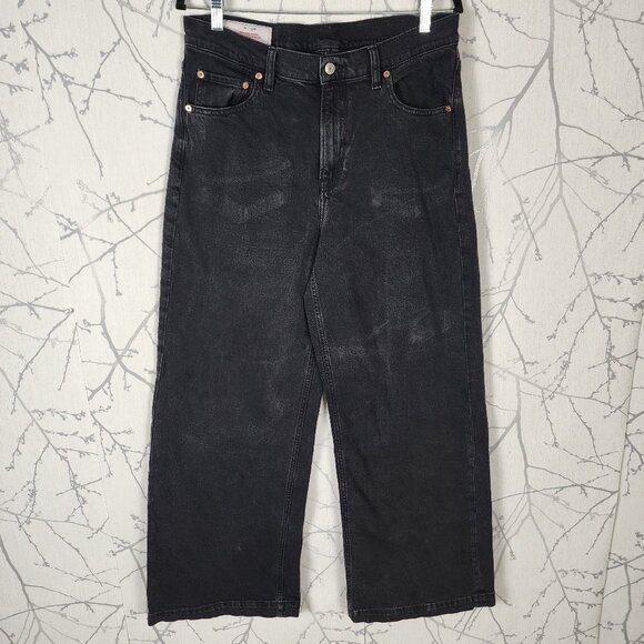 GAP Black Wash Stretch Denim High Rise Stride Wide Leg Jeans - Picture 1 of 6